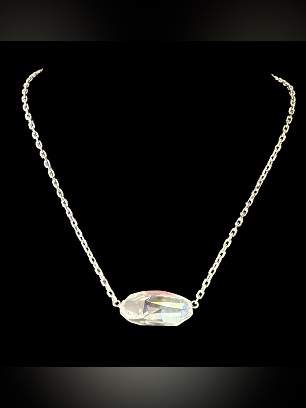 Swarovski Iridescent Crystal Bar Pendant Necklace - Silver Tone